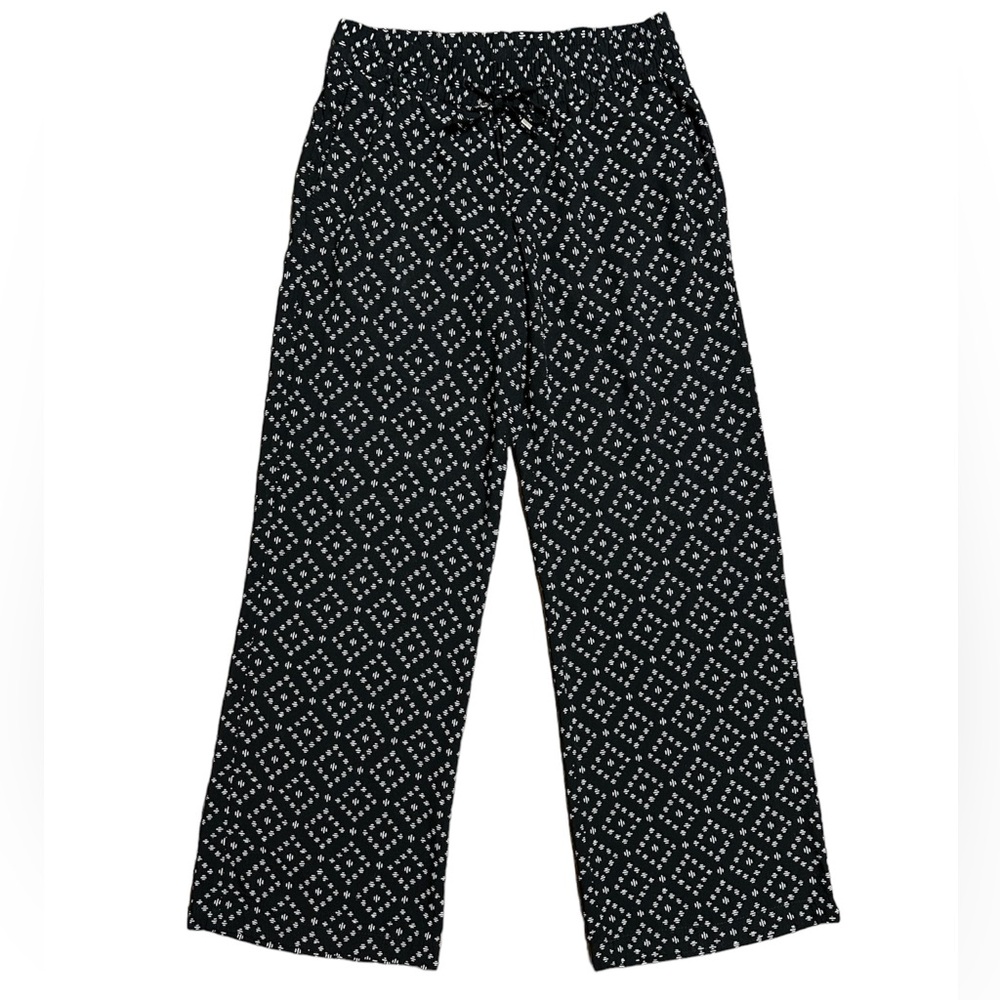 Old Navy Women’s Mid-Rise Wide-Leg Soft Pants black white pattern Sz XS petite